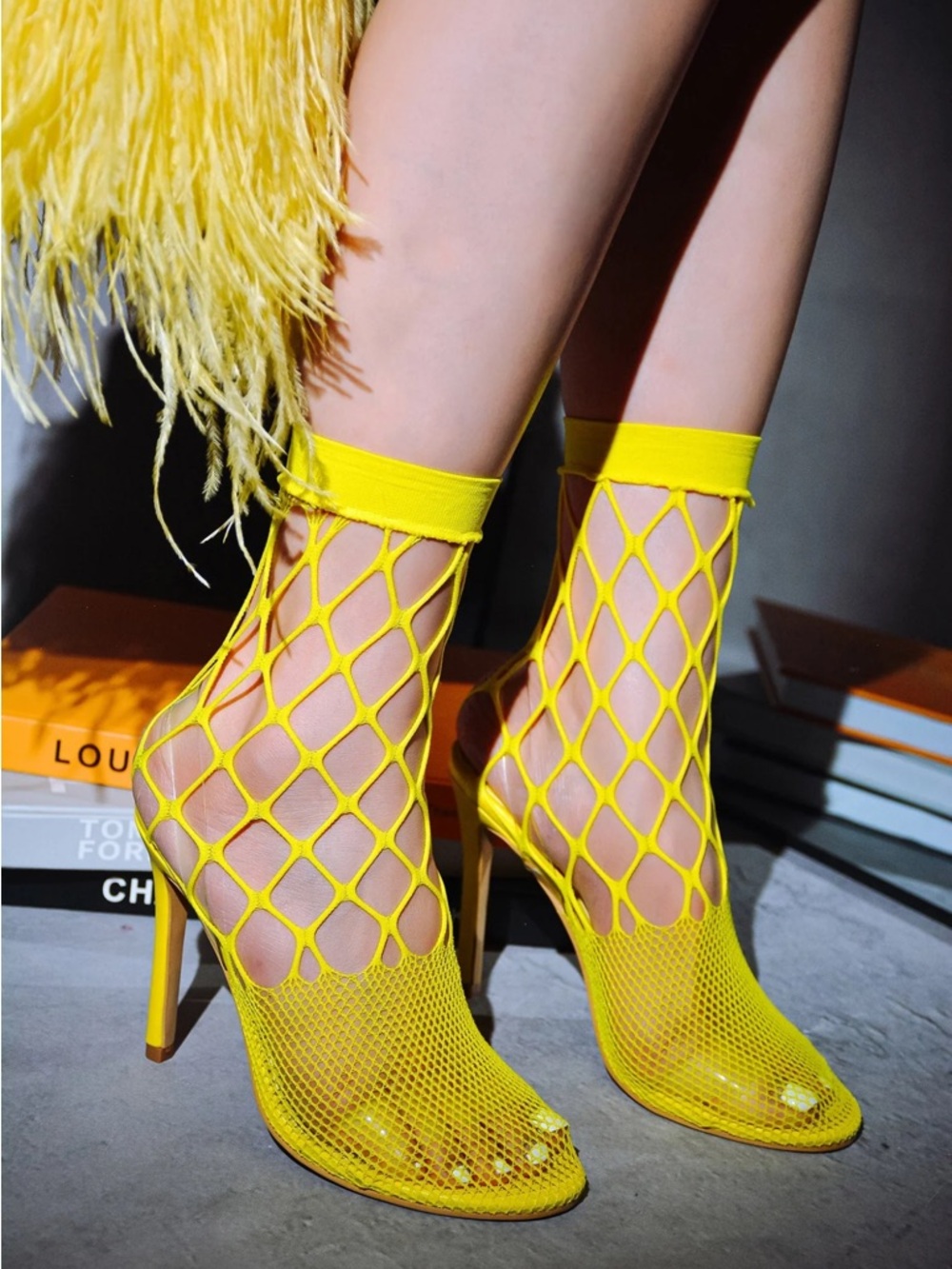 •CAPE ROBBIN• “Nudy” Lime (yellow) Mesh Fishnet Heels // NIB